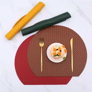 PU Leather Weave Placemats for Dining Elegant Table Round Placemat Washable Anti Slip Mat for Home Bar Decor
