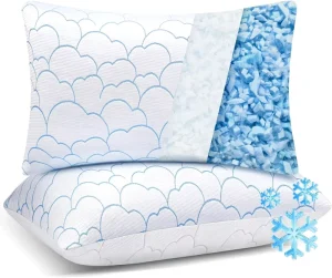 PUZELLOT Fluffy Cooling Memory Foam Neck Support Pillow 2 Pack Soft Breathable Bamboo Fabric Washable Custom Healthy Sleeping