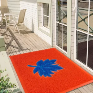 PVC Coil Loop Pile Anti Slip Waterproof Thick Outdoor Indoor Door Mat with Customized Logo Maple Leaves Design