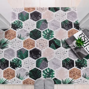 PVC Door Mats Black White Geometric Washable PET Friendly Anti Skid Damp Proof Water Proof Door Rugs for Home Office Hotel