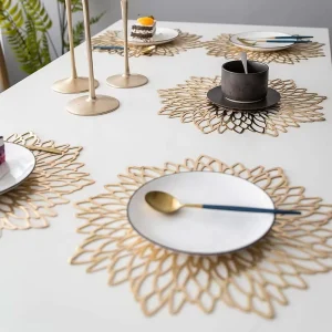 PVC Hollow Place Mat Gold Place Mat Plain Table Mats Sets Household Tabletop Decoration