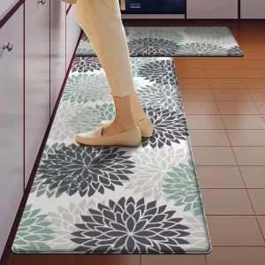 PVC Kitchen Entryway Bathroom Floor Mat Non Slip Oil Resistant Dirt Proof Easy Care Square 1.0cm Thick Plants Flowers