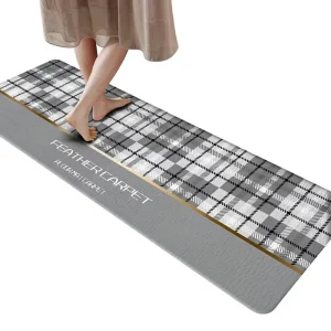 PVC Oil-Stain Resistant Thickened Long-Strip Kitchen Bathroom Toilet Floor Mat Non-Slip Foot Pad Checkered Pattern 10mm Wipeable