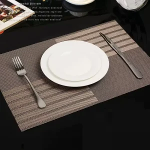 PVC Placemat Table Decoration Mats Set for Restaurant Hotel Luxury Gold Plastic Woven Dinner Dining Plate Dish Mat
