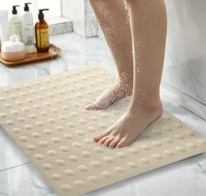 PVC Rubber Backed Modern Eco Friendly Plaid Pattern 54x54cm Square Anti Slip Shower Mat for Bathroom