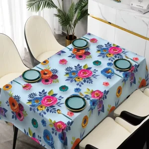 PVC Woven Disposable Waterproof Oilproof Heat Transfer Printed Modern Style Square Shape Tablecloth Table Cover Customized Color