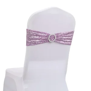 Pack of 10 Chair Sashes Sequin Stretchy Spandex Bands Decorative Bows One-Sided Sequins Decor for Romantic Wedding Party