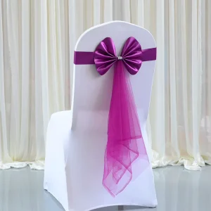 Party Chair Cover Accessories Tulle Tassel Spandex Elastic Chair Sashes for Wedding and Events Decoration