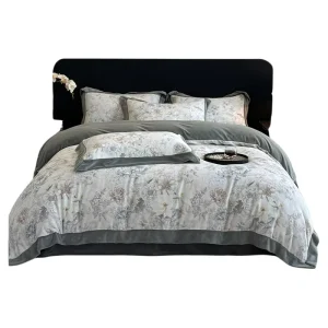 Pastel Floral Plush Milk Velvet Bed Set Skin Friendly Fluffy Coral Fleece Wide Binding Edge Duvet Cover Kit
