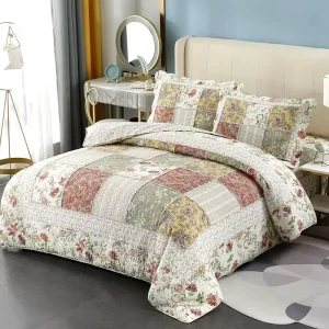 Pastoral Style Green Polyester Customized 3 Pcs Duvet Cover Quilted Bedspread Set for Home