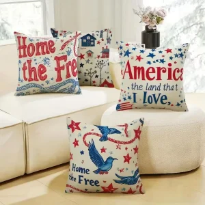 Patriotic Patchwork Style Throw Polyester Pillow 250th Anniversary American Flag Cushion