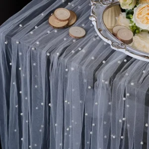Pearl Embellished Table Runners Sheer Tablecloth for Weddings and Parties