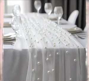 Pearl Gauze Table Runner Tulle Sheer for Wedding Party Birthday Baby Shower Christmas