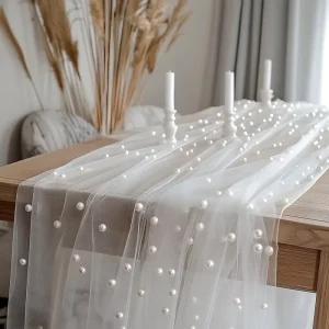 Pearl Table Runner 120 Inch 10FT Gauze Table Runners Rustic Boho for Holiday Wedding Decor Home Party Baby Shower Birthday Party