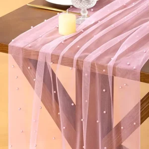 Pearl Tulle Pink Cheesecloth Boho Gauze Table Runner for Party Baby Shower Wedding Farmhouse