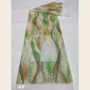 Pearly Colorful Anti Bacteria Abrasion Resistant Embroidered Knitted Polyester Metallic Lace Fabric Medium Weight Wedding