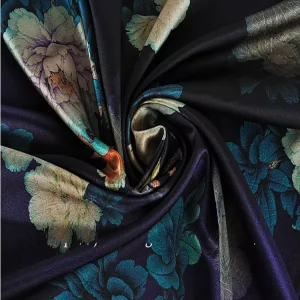 Peony Digital Print Satin Silk Fabric 19m/m 108cm Stretch Charmeuse Woven Technics for Girls Dresses Weddings Costumes