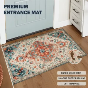 Persian Embossed Retro Style Non-Slip Dirt-Resistant Wear-Resistant Floor Mat for Entrance Door Living Room Doorway