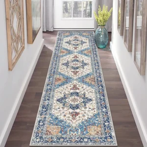 Persian Faux Cashmere Washed Area Rug Plants Flowers Pattern Skin Friendly Dust Resistant Easy Care Carpet for Living Room