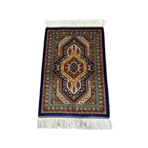 Persian Tribal Medallion Rug 60*90cm with Mulberry Silk Tassels Blue Border Animal Totem Decor Carpet