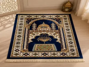 Persian Turkish Rugs Blue Custom Cotton Double Polypropylene Prayer Carpet Large Muslim Mat