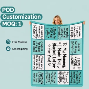 Personalized 280GSM Flannel Fleece Blanket 50×60″ Custom POD Letter Blanket Gift for Mom Christmas Gift MOQ 1