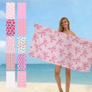 Personalized Bow Print Beach Towel Customized Name Beach Towel Quick Towel Beach Towel Embroidered Microfiber Towels