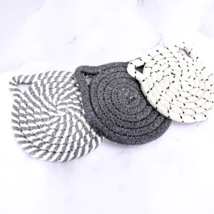 Personalized Cat Ear Woven Cotton Rope Coasters Set 6 Pcs Absorbent Drink Cup Mat Metal Holder Boho Table Decor Gift