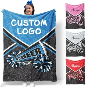 Personalized Cheer Girl Flannel Throw Custom Cheerleading Blanket with Name Logo for Cheer Coach Cheer Team Gifts