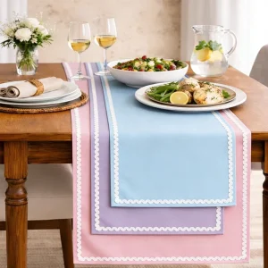 Personalized Cotton Table Runner Table Cloth with Scalloped Border for Durability