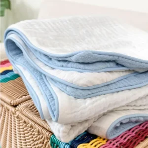 Personalized Eco friendly Modern Solid Woven Soft Organic Cotton Muslin Baby Swaddle Blanket Stroller Cover All Season 200TC