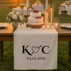 Personalized Handmade Linen Square Table Runner with Custom Name & Date Durable Classic Design for Wedding & Party Decor