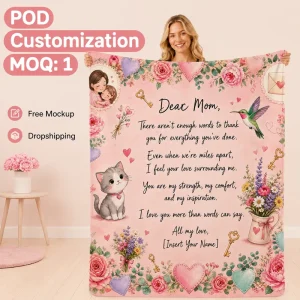 Personalized Message Blanket for Mother Daughter Luxury Soft Flannel Sherpa Fleece Throw Blanket 50×60″ One Piece Custom Gift