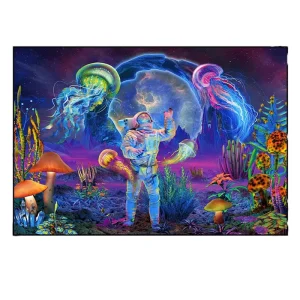 Personalized Psychedelic Fluorescent UV Active Tapestry Wall Hanging Mushroom Wall Home Decor Custom Blacklight Tapestry