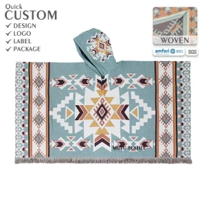 Personalized Quick Custom Woven Tapestry Poncho Hoodie Blanket Aztec Pattern Oversized Wearable Hooded Jacquard Throw Blanket