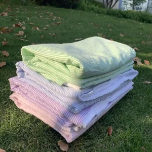 Personalized Soft Rectangle Seersucker Beach Towels 30*60inch Monogram Striped Seersucker Beach Swimming Towel