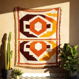 Personalized Woven Blanket with Unique Design Handmade Fringed Living Room Blanket