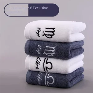 Personalized Zodiac Sign Embroidery Cotton Bath Towel Set Soft Absorbent Virgo Libra Constellation Gift for Hotel Home