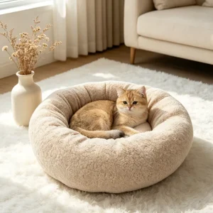 Pet Dog Bed Donut Plush Warm Cat Bed Comfortable for Small Large Dogs All Seasons