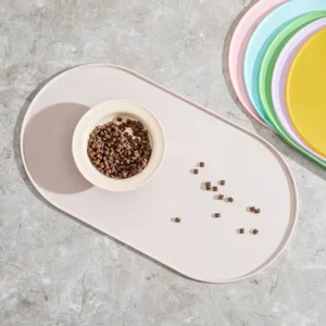 Pet Placemat Dog Cat Dining Mat Waterproof Leak proof Non slip Feeding Mat Dog Bowl Mat Oval Solid