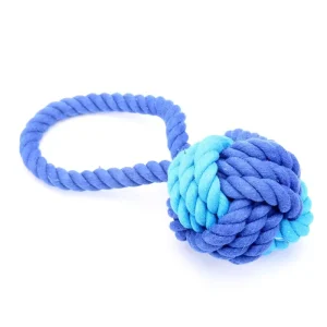Pet Toy Factory Direct Cotton Two Tone Handle Ball Dog Chew Rope Teething Resistant Knotted Throwing Toy Garden Dog Play Toy