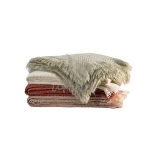 Piece Dyed Waffle Stripe Woven Throw with 4 Sides Short Tassel Trims