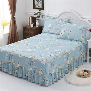 Pillow Case Bed Cover Printed Floral Bedding Set King Size Luxury Bed Sheet Bedspread Bed Skirt Set