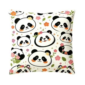 Pillowcase Cushion Cover Panda Floral Throw Pillow Cover Soft Durable Deco Cushion Case Hidden Zipper Panda Flower