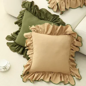 Pillows Cushions Cover Match Color Edge Ruffle Pillow Cover Colorful Plain Cotton Cushion Cover Pillow Case