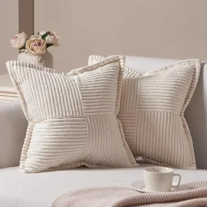 Pillows Pack of 2 Beige Cushion Autumn Throw Pillow for Bed Soft Corduroy Scatter Cushions 26 X 26 Inches Modern Decoration
