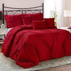 Pinch Pleated Ruffled Bedding Sets Plain 4 Piece Queen Comforter Set with Polyester Filling Home Hotel Use
