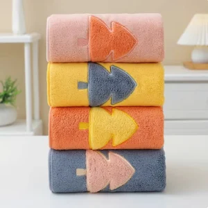 Pine Woven Floral Coral Fleece Towel Super Absorbent Lint Free Home Use for Men & Women (Bathing Hair Drying)