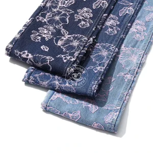 Pink 80% Cotton Flower Cutting Jacquard Denim Fabric for Jeans 11.8 Oz Denim Fabric