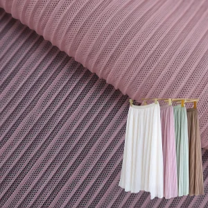 Pink 90gsm Wavy Pattern Breathable Quick-drying 100% Nylon Mesh Fabric for Women’s Dresses and Pleated Skirts Chiffon Fabric
